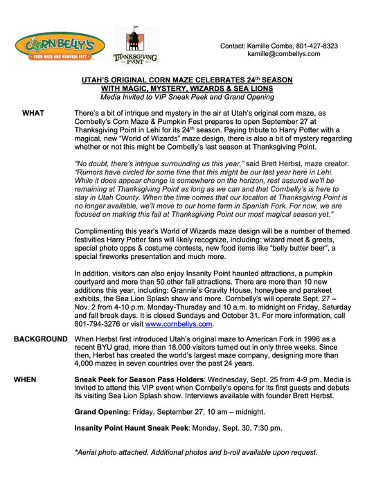 Opening Corn Maze Notice